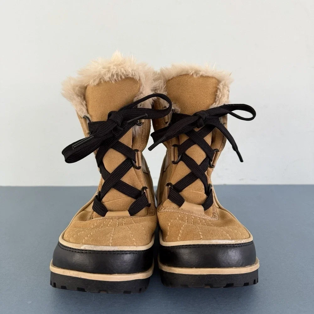 Sorel‎ Tivoli II Curry Tan Suede Faux Fur Lined Waterproof Winter Snow Boots